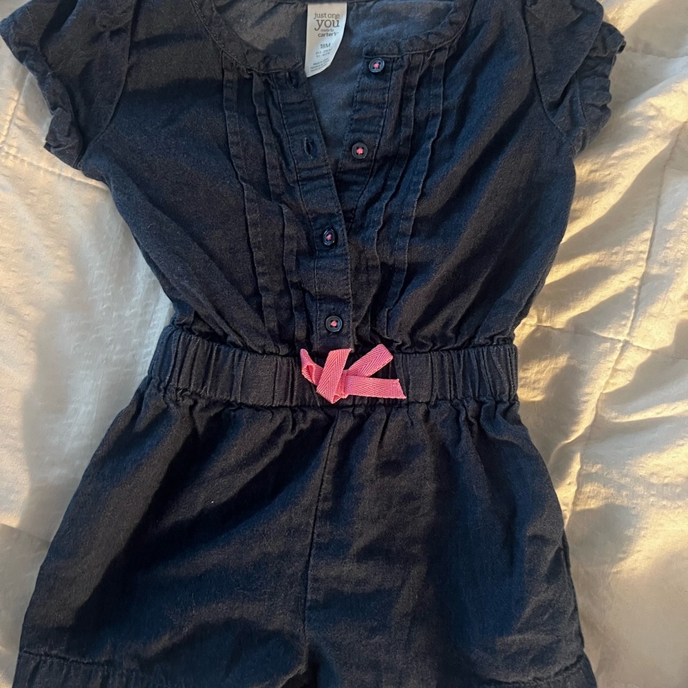 Carter's Dark Blue Romper with Pink Bow nwot (1)